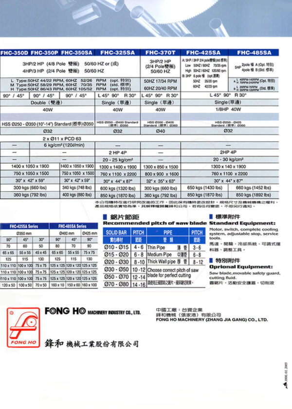 FONG HO - FHC-275 Series - Circular Cold Saw