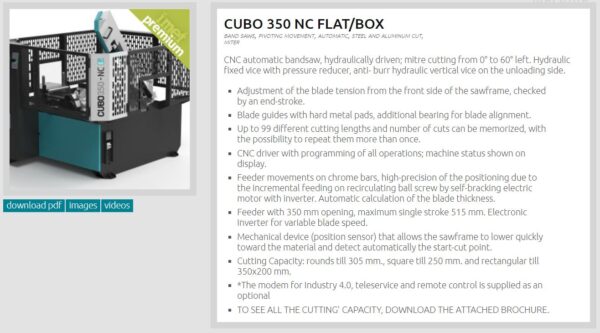 IMET - CUBO 300 NC FLAT CNC - Automatic Bandsaw
