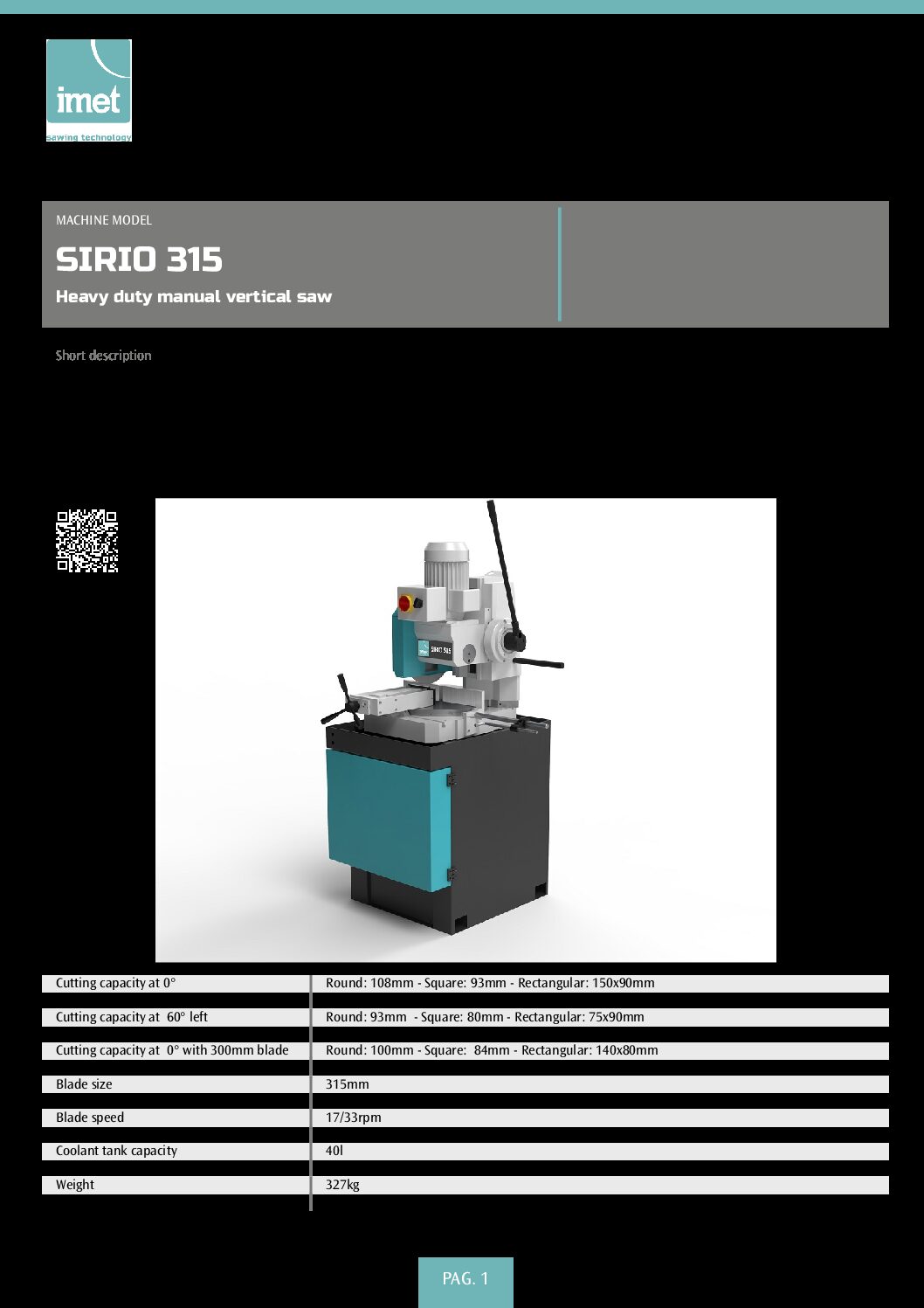 IMET - SIRIO 315 - Manual Vertical Cold Saw