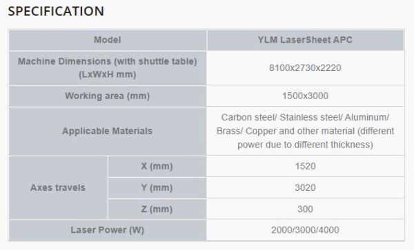 YLM LASERSHEET APC - Fiber Laser Sheet Cutting Machine